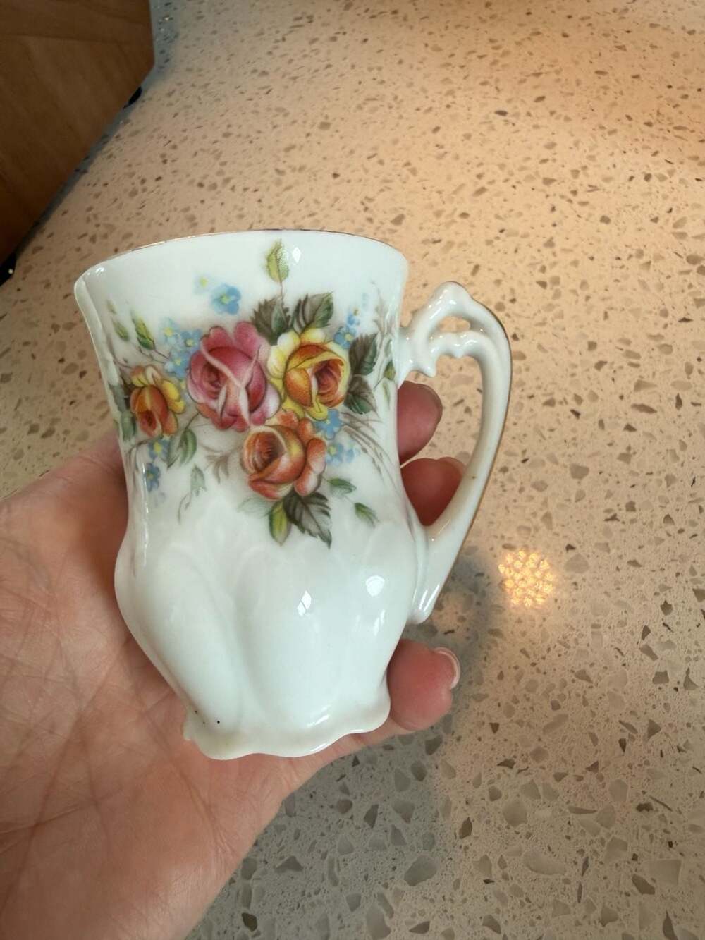 Vintage Porcelain Floral Creamer with Rose Pattern and Gold Trim